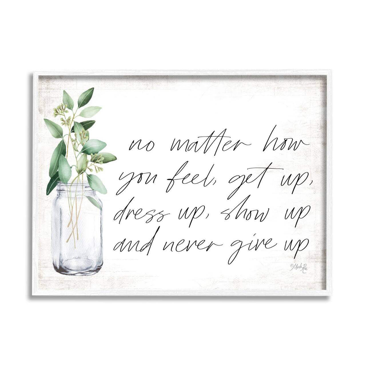 Stupell Industries No Matter How You Feel Never Give Up Inspirational Plants in Mason Jar Framed Wall Art